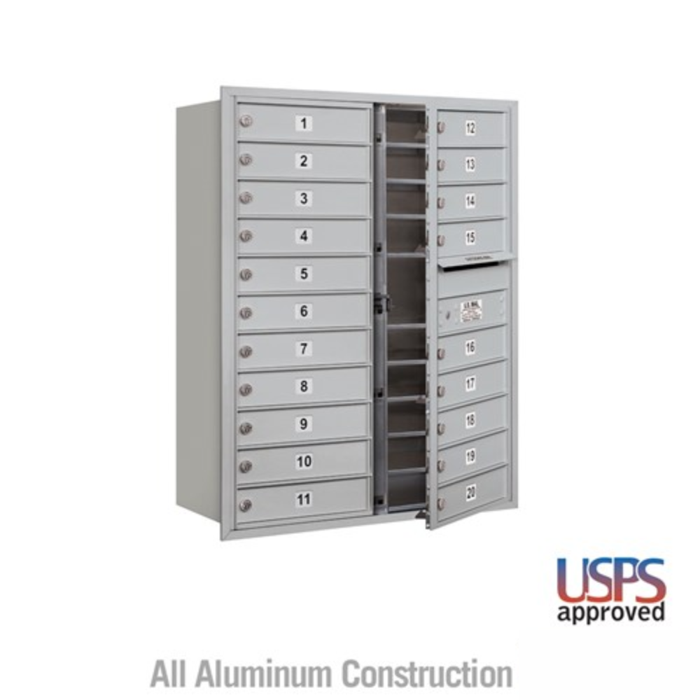 Salsbury 11 Door High Recessed Mounted 4C Horizontal Mailbox with 20 Doors with USPS Access - Front Loading