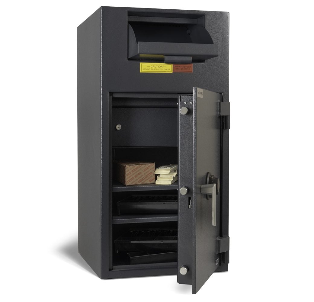 AMSEC BWB3020FL Wide Body Deposit Safe side door open view showing interior storage space