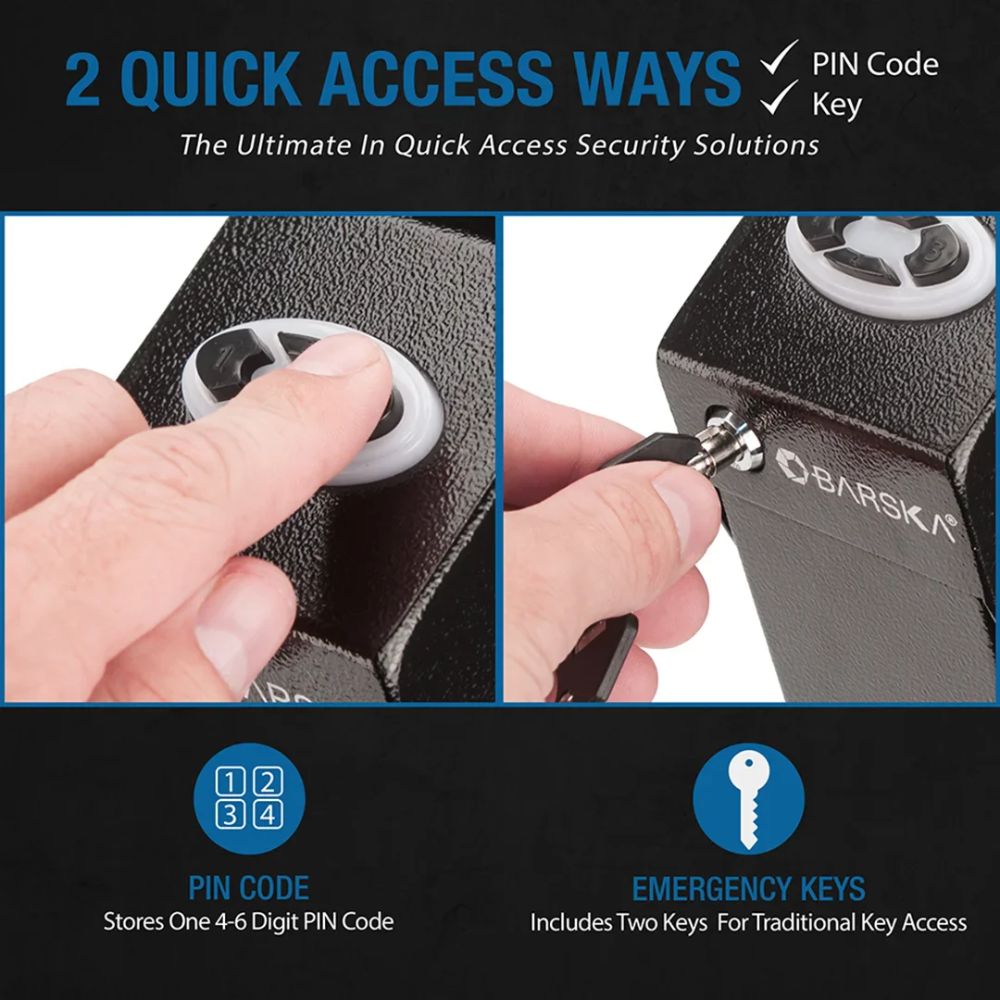 Barska AX13094 Quick Access Handgun Desk Safe | Keypad & Key Lock