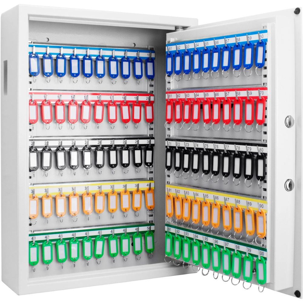Barska AX13262 100 Key Cabinet Digital Wall Safe - White | Keypad & Key Lock