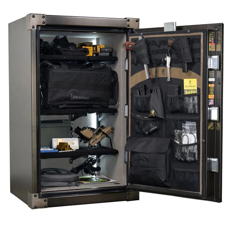 Browning 1878-13 Closet Home Safe — open interior with shelves and example contents