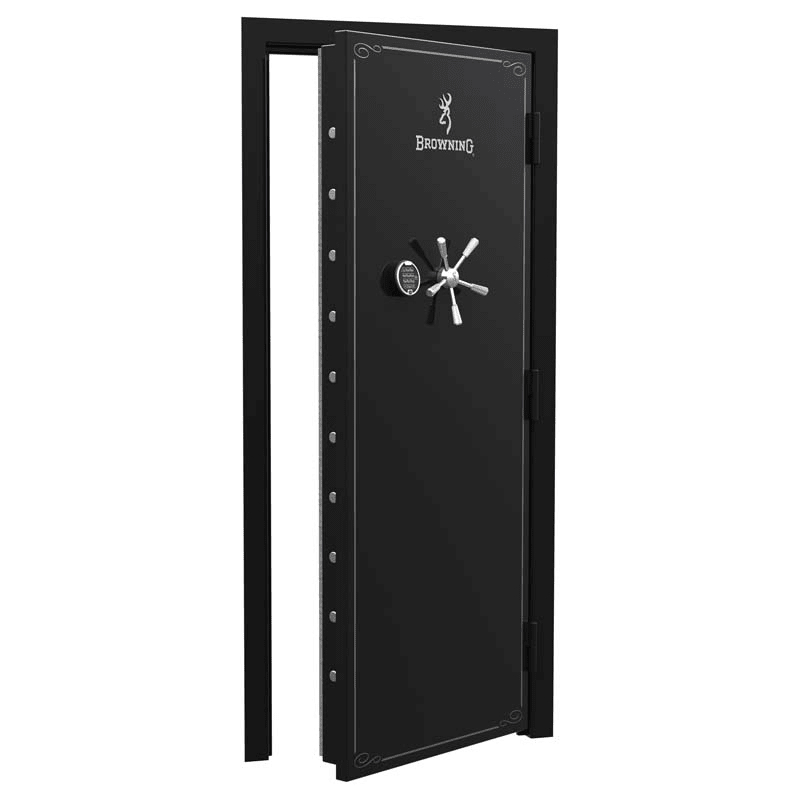 Browning Standard Out-Swing Vault Door | Gloss Black — Gloss Black exterior with open door and frame