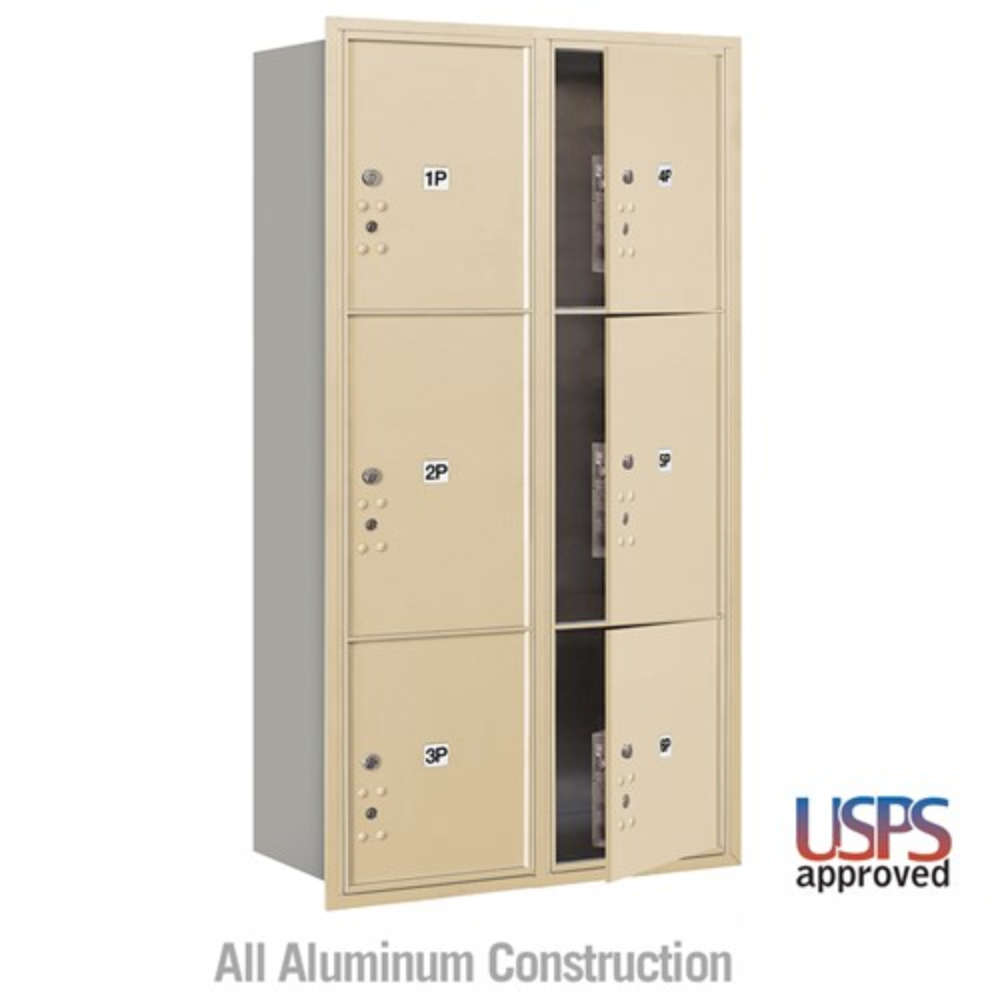 Maximum Height Recessed Mounted 4C Horizontal Parcel Locker | 6 Parcel Lockers with USPS Access - Front Loading