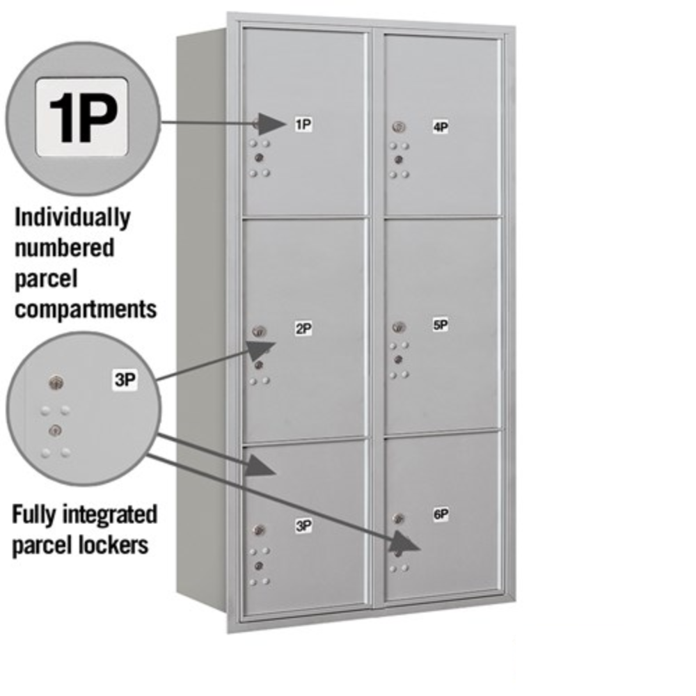 Maximum Height Recessed Mounted 4C Horizontal Parcel Locker | 6 Parcel Lockers with USPS Access - Rear Loading
