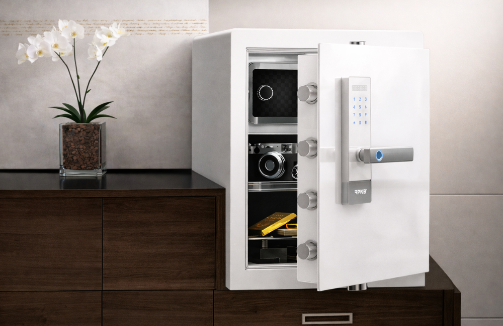 RPNB RPHS45W White Biometric Fingerprint Home Safe With LED Light | 1.6 Cubic Feet