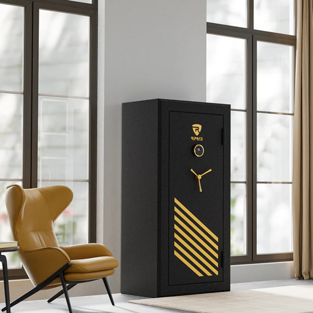 RPNB 30 Gun Large Fireproof Biometric Fingerprint Long Gun Safe for Pistols and Rifles, Black-RPFS30-B