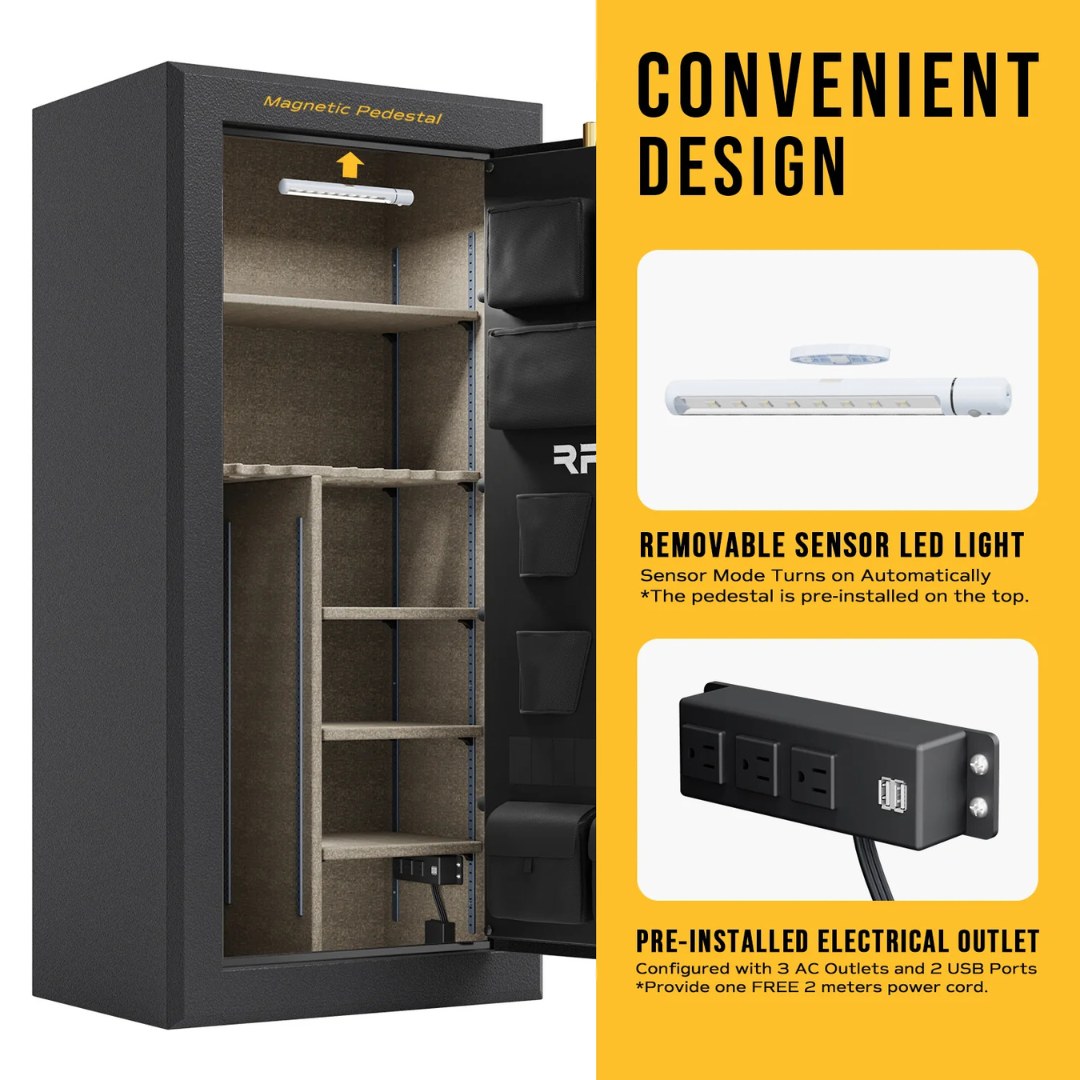 RPNB 30 Gun Large Fireproof Biometric Fingerprint Long Gun Safe for Pistols and Rifles, Black-RPFS30-B