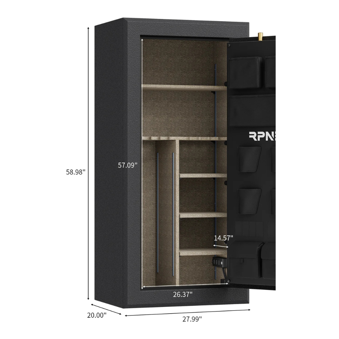 RPNB 30 Gun Large Fireproof Biometric Fingerprint Long Gun Safe for Pistols and Rifles, Black-RPFS30-B