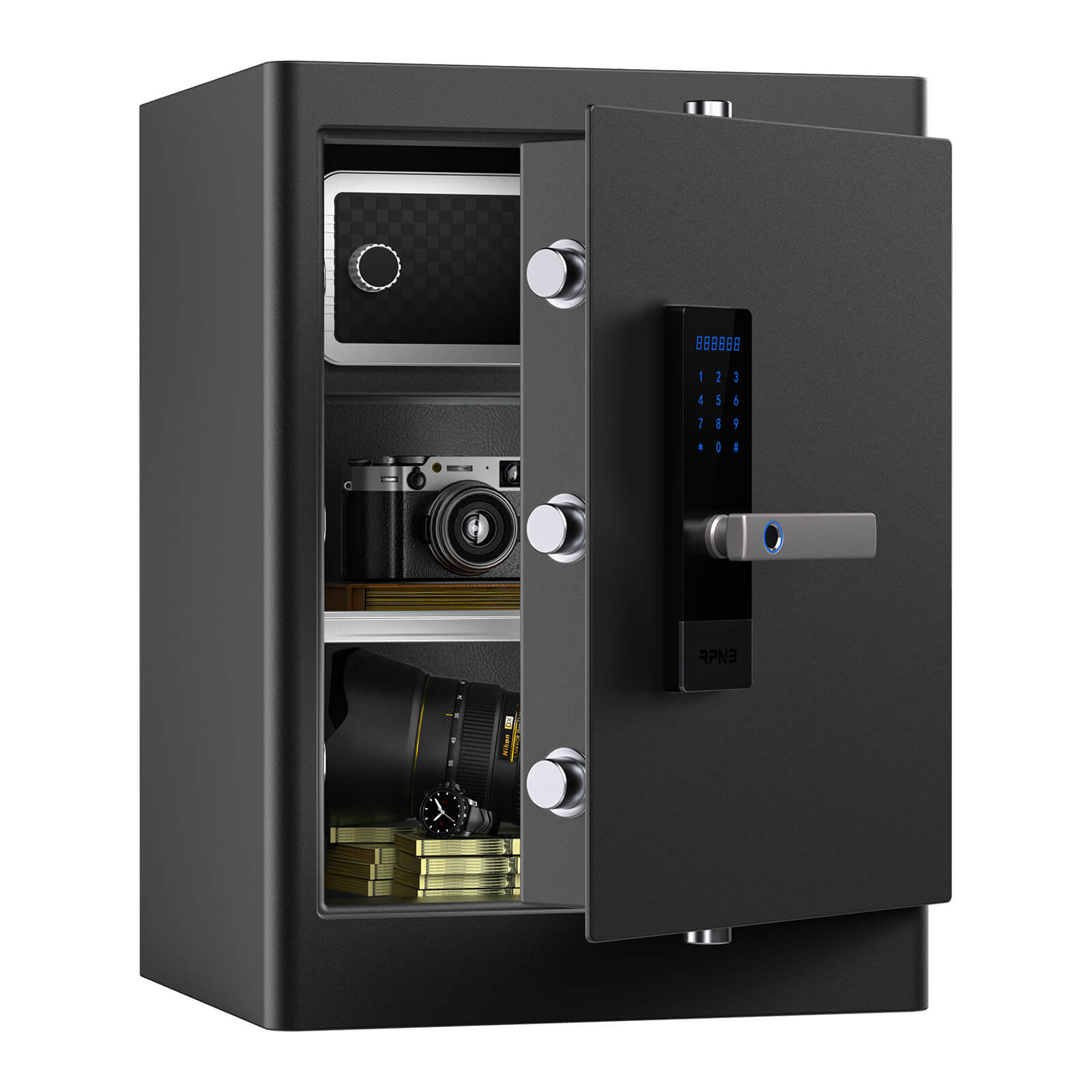 RPNB Black Smart Touch Screen Biometric Fingerprint Deluxe Nightstand Safe - RPHS60