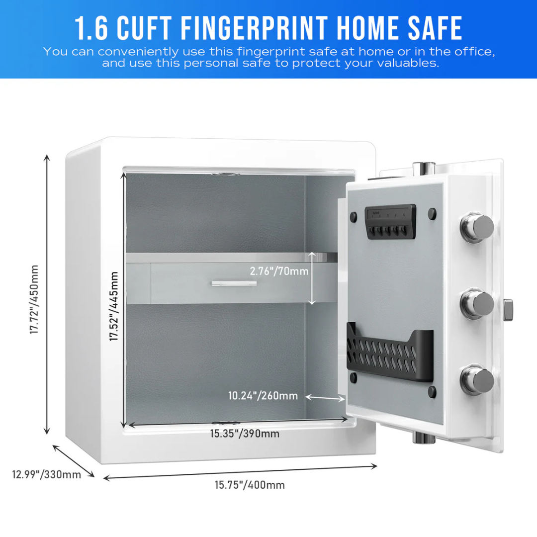 RPNB White Biometric Fingerprint Home Safe With LED Light - RPHS45W