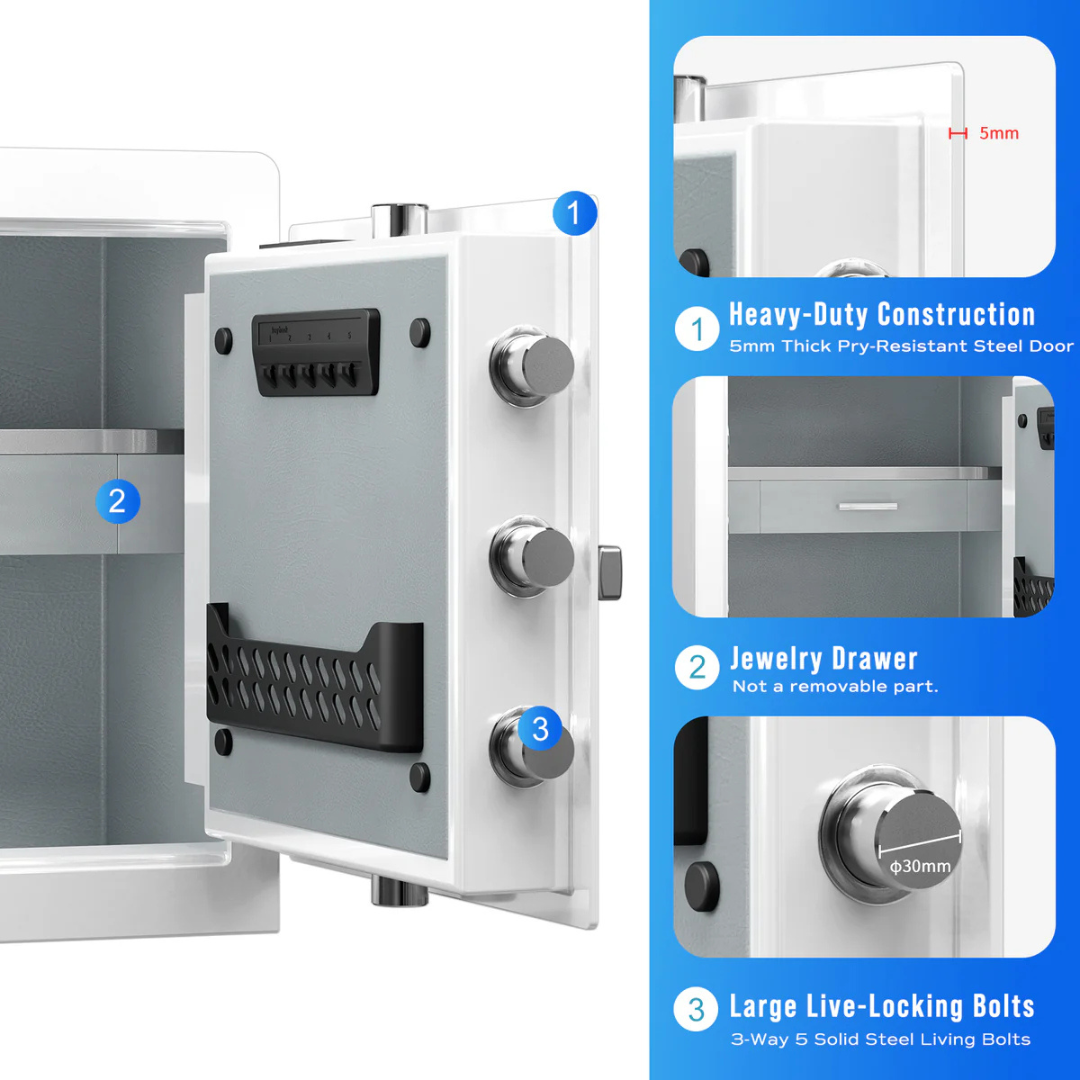 RPNB White Biometric Fingerprint Home Safe With LED Light - RPHS45W