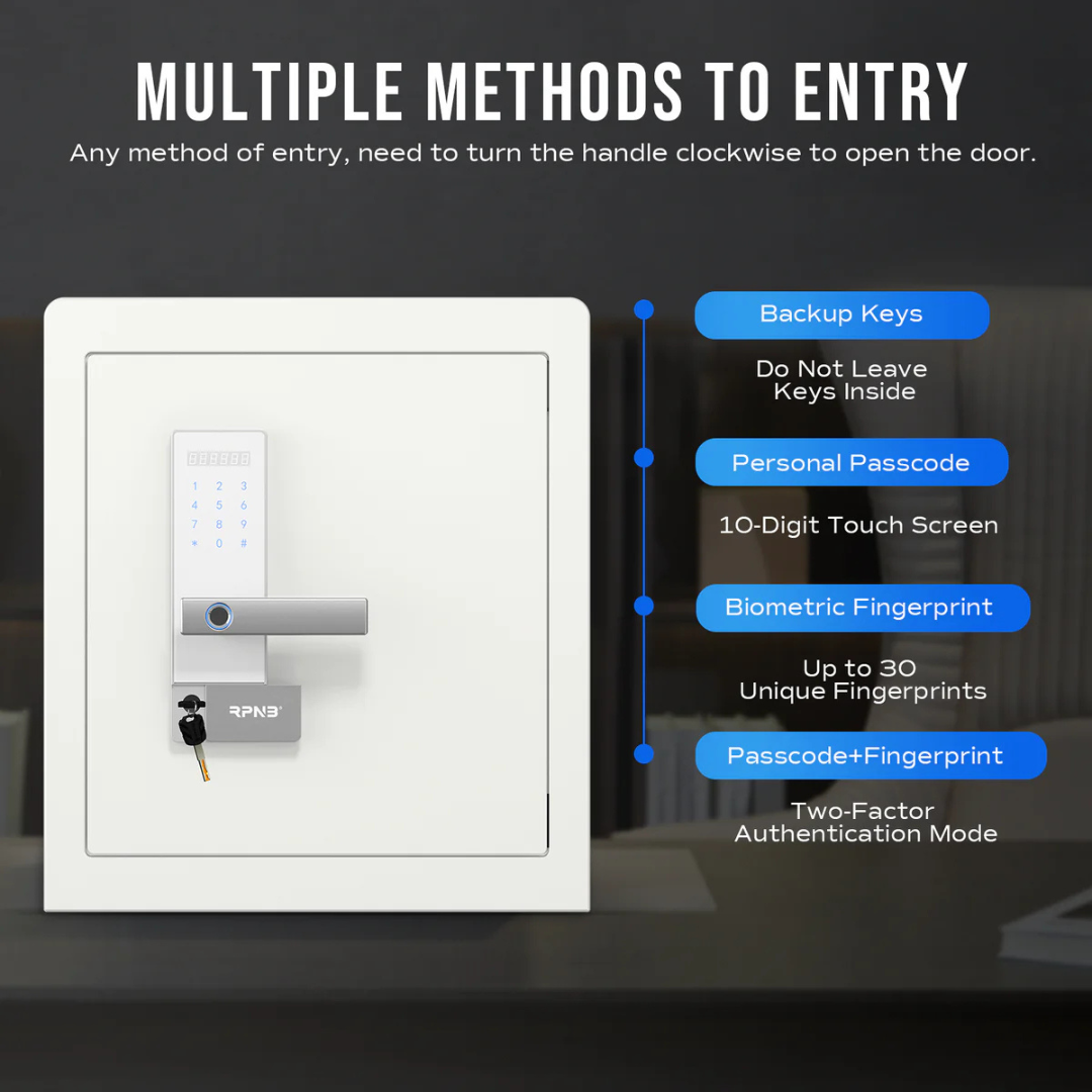 RPNB White Biometric Fingerprint Home Safe With LED Light - RPHS45W