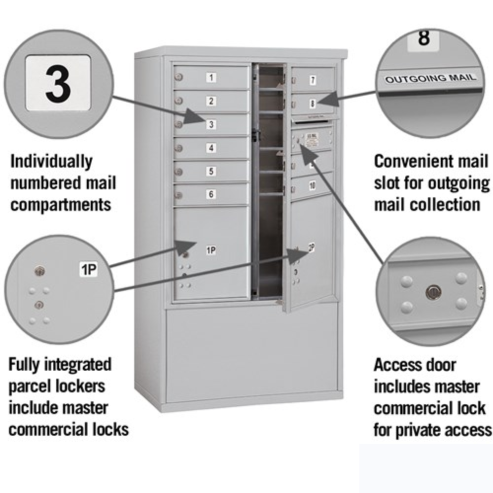 Salsbury 10 Door High Free-Standing 4C Horizontal Mailbox | 10 Doors and 2 Parcel Lockers with Private Access