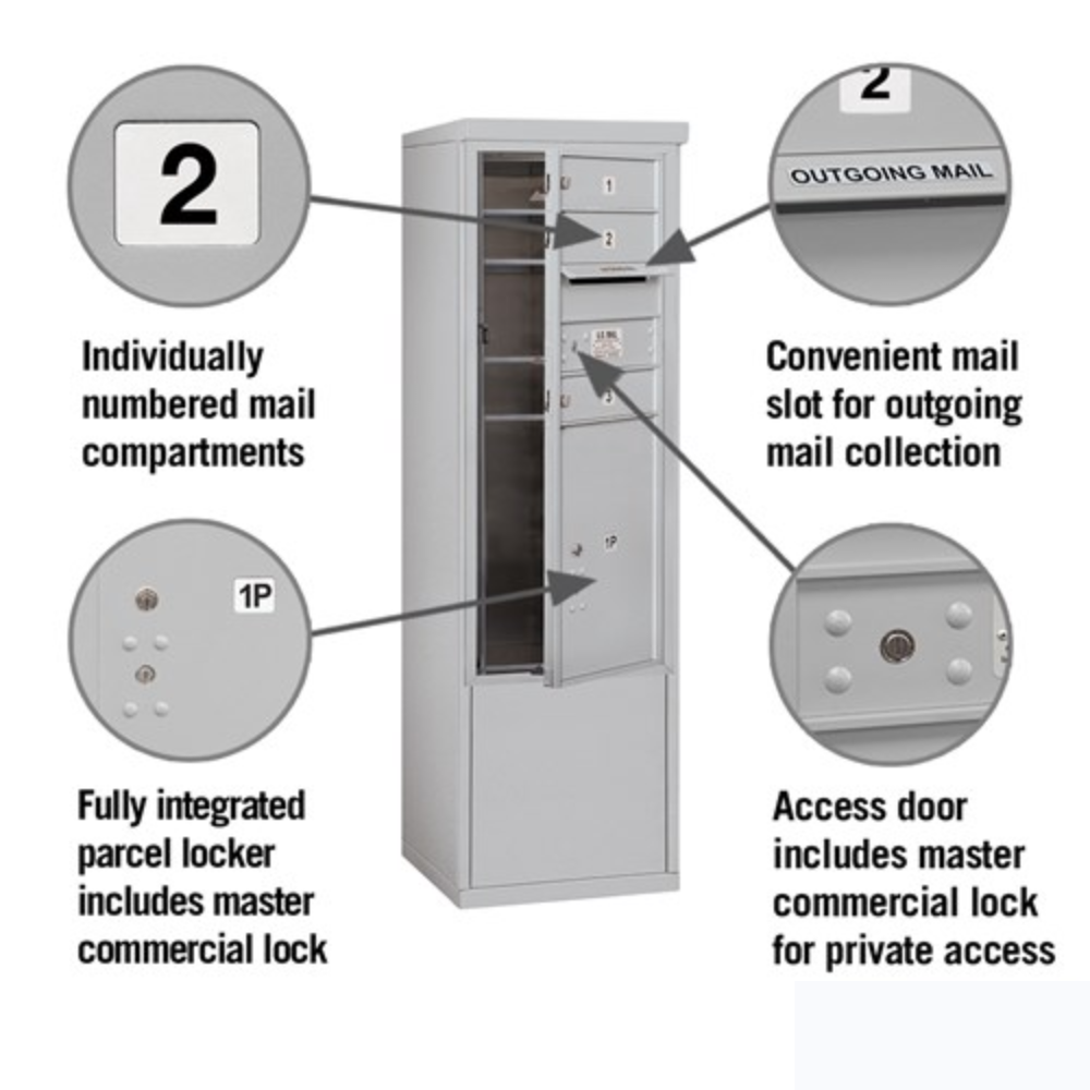 Salsbury 10 Door High Free-Standing 4C Horizontal Mailbox | 3 Doors and 1 Parcel Locker with Private Access