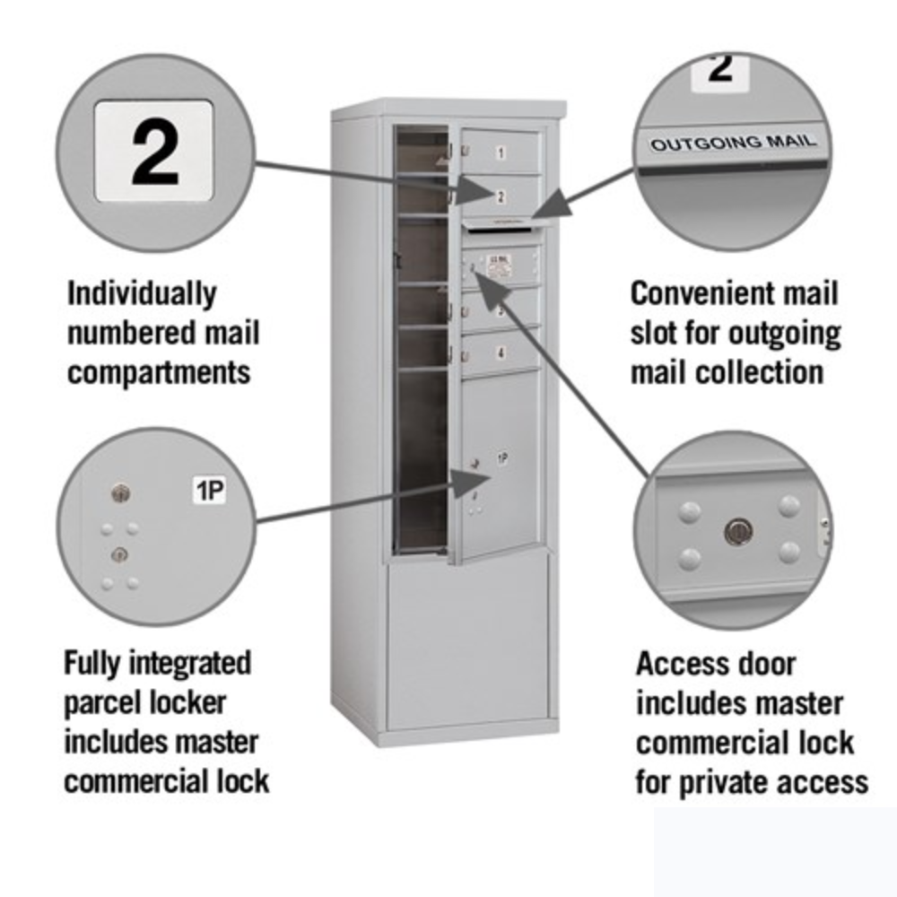 Salsbury 10 Door High Free-Standing 4C Horizontal Mailbox | 4 Doors and 1 Parcel Locker with Private Access