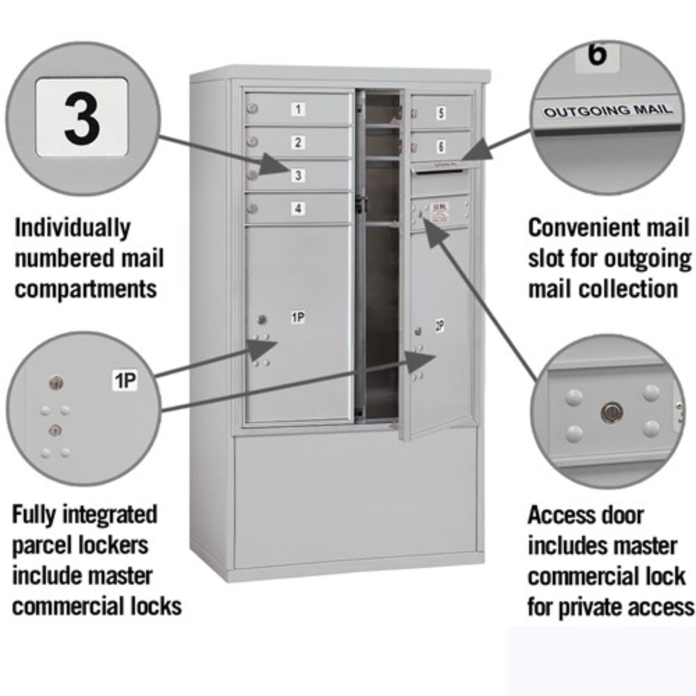 Salsbury 10 Door High Free-Standing 4C Horizontal Mailbox | 6 Doors and 2 Parcel Lockers with Private Access