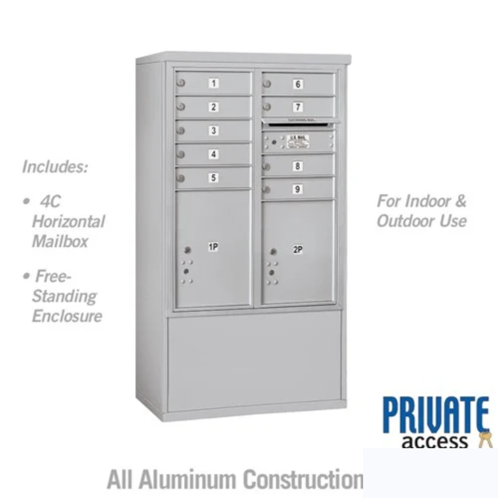 Salsbury 10 Door High Free-Standing 4C Horizontal Mailbox | 9 Doors and 2 Parcel Lockers with Private Access