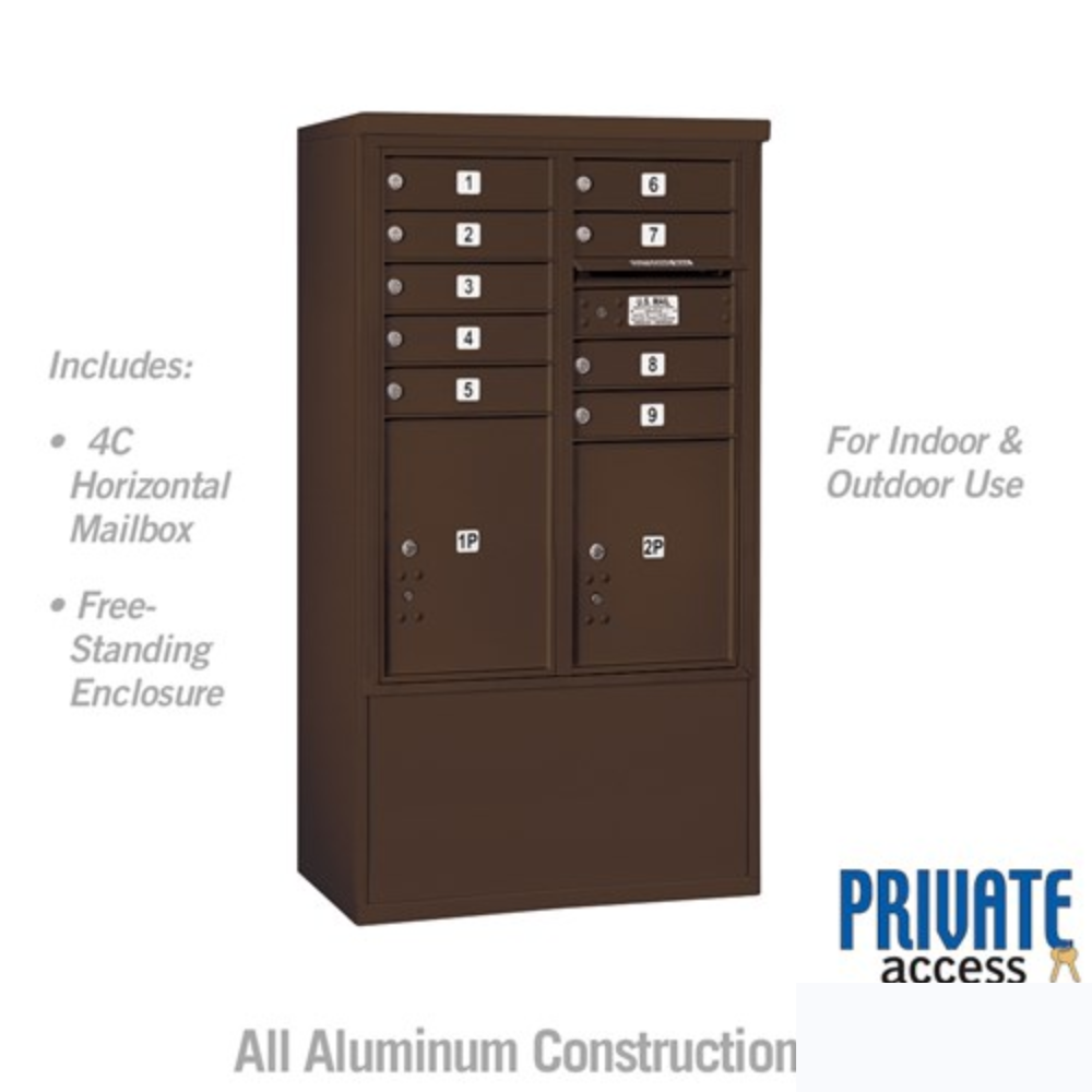 Salsbury 10 Door High Free-Standing 4C Horizontal Mailbox | 9 Doors and 2 Parcel Lockers with Private Access