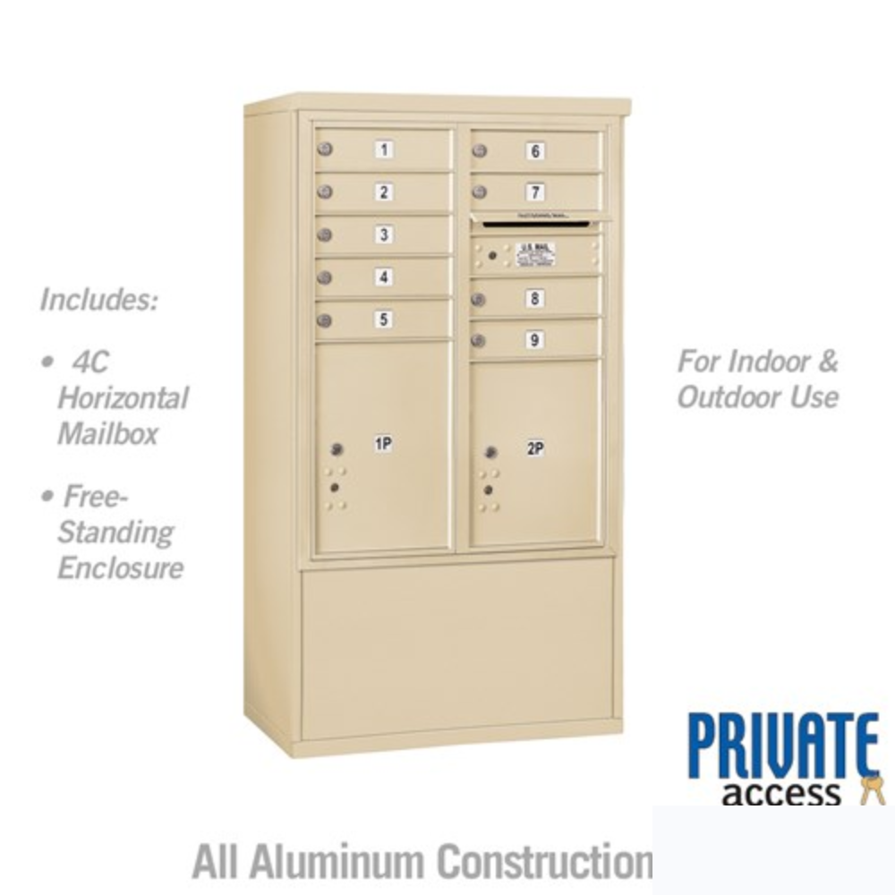 Salsbury 10 Door High Free-Standing 4C Horizontal Mailbox | 9 Doors and 2 Parcel Lockers with Private Access
