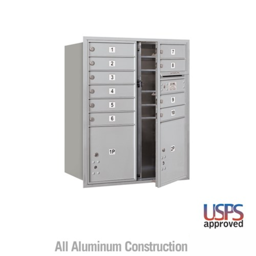 Salsbury 10 Door High Recessed Mounted 4C Horizontal Mailbox | 10 Doors and 2 Parcel Lockers with USPS Access - Front Loading