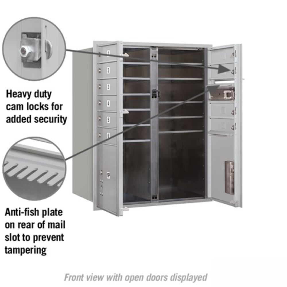 Salsbury 10 Door High Recessed Mounted 4C Horizontal Mailbox | 10 Doors and 2 Parcel Lockers with USPS Access - Front Loading