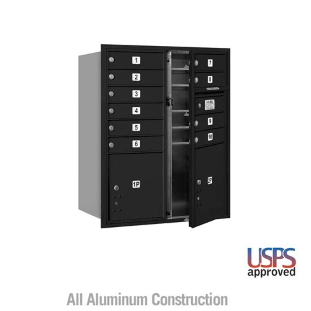 Salsbury 10 Door High Recessed Mounted 4C Horizontal Mailbox | 10 Doors and 2 Parcel Lockers with USPS Access - Front Loading
