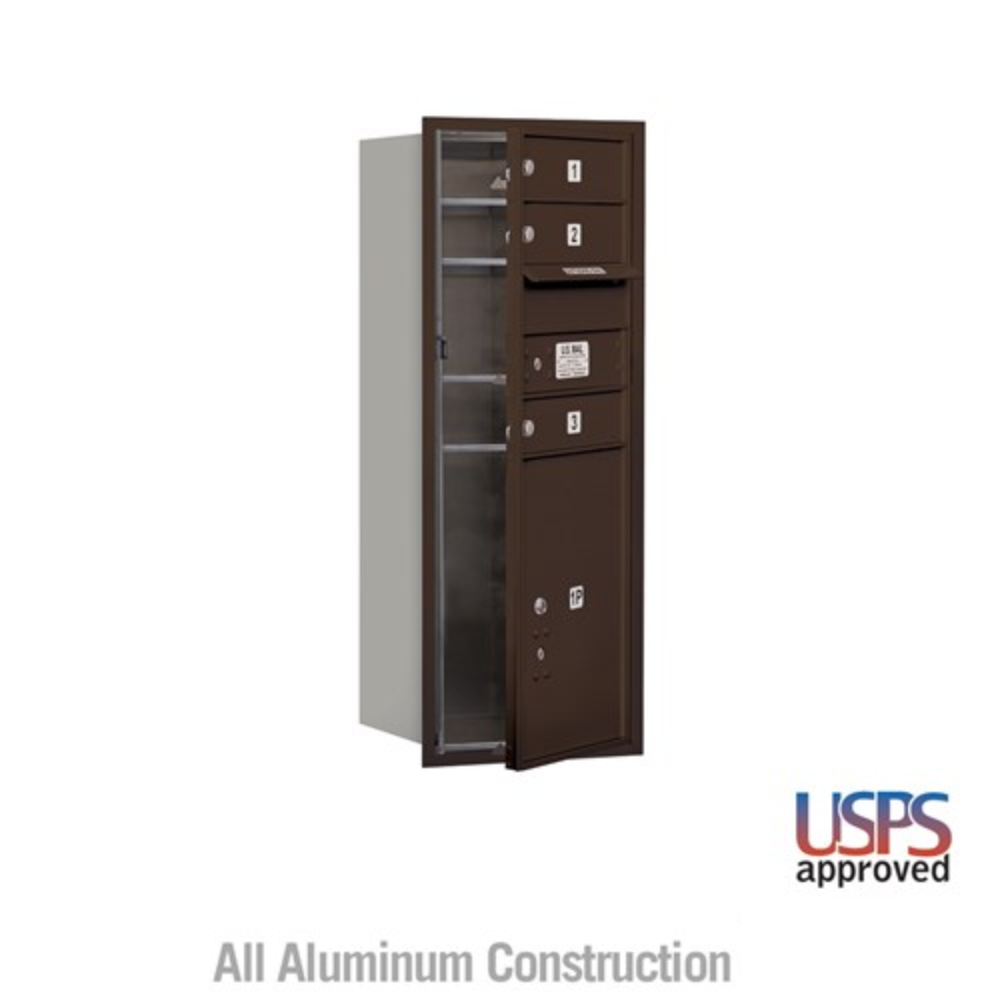 Salsbury 10 Door High Recessed Mounted 4C Horizontal Mailbox | 3 Doors and 1 Parcel Locker with USPS Access - Front Loading