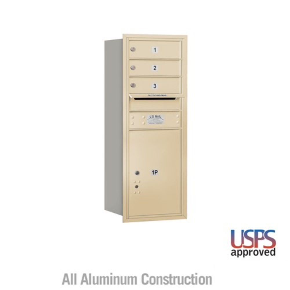 Salsbury 10 Door High Recessed Mounted 4C Horizontal Mailbox | 3 Doors and 1 Parcel Locker with USPS Access - Rear Loading