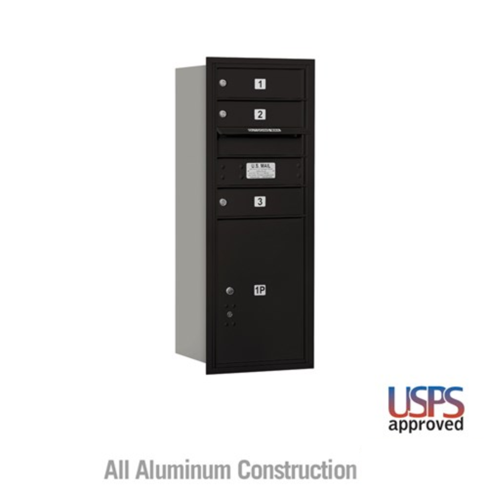 Salsbury 10 Door High Recessed Mounted 4C Horizontal Mailbox | 3 Doors and 1 Parcel Locker with USPS Access - Rear Loading