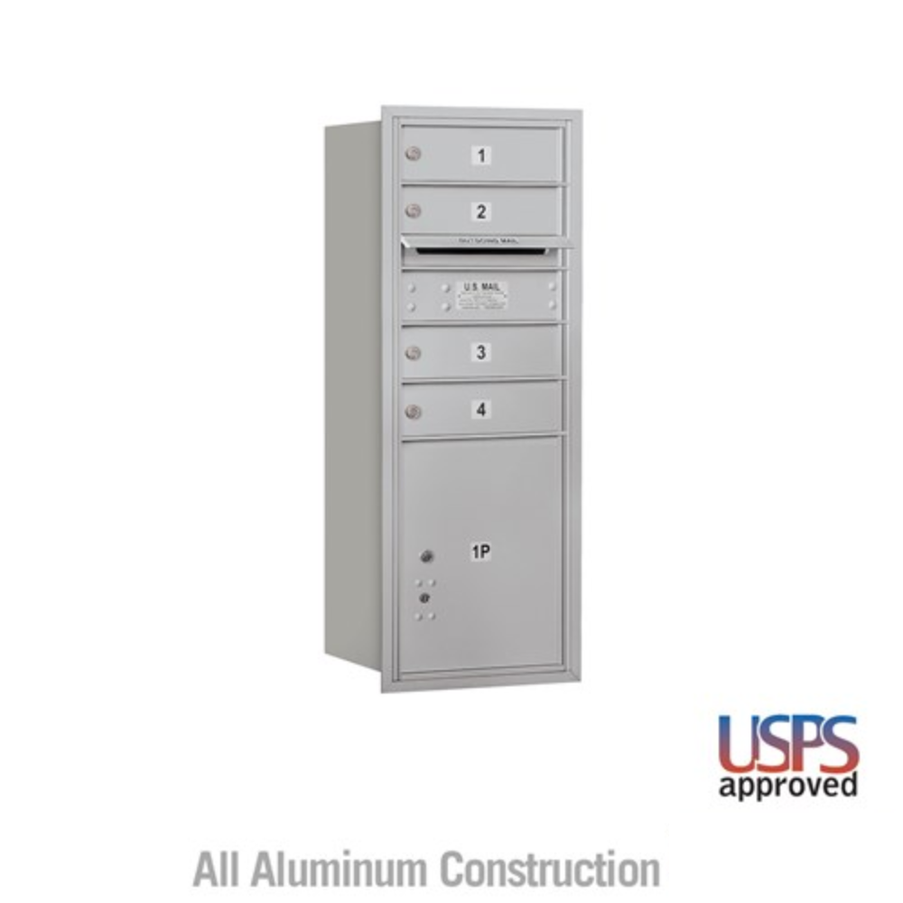 Salsbury 10 Door High Recessed Mounted 4C Horizontal Mailbox | 4 Doors and 1 Parcel Locker with USPS Access - Rear Loading