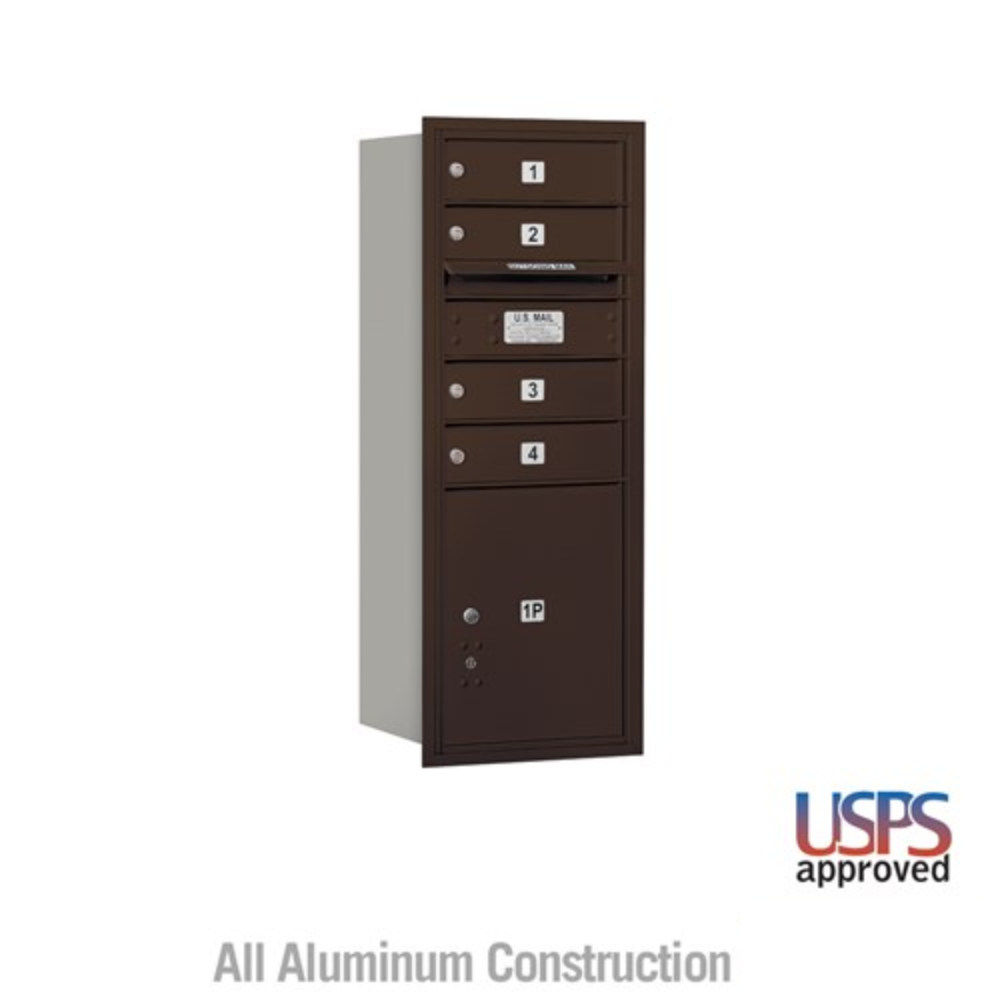 Salsbury 10 Door High Recessed Mounted 4C Horizontal Mailbox | 4 Doors and 1 Parcel Locker with USPS Access - Rear Loading