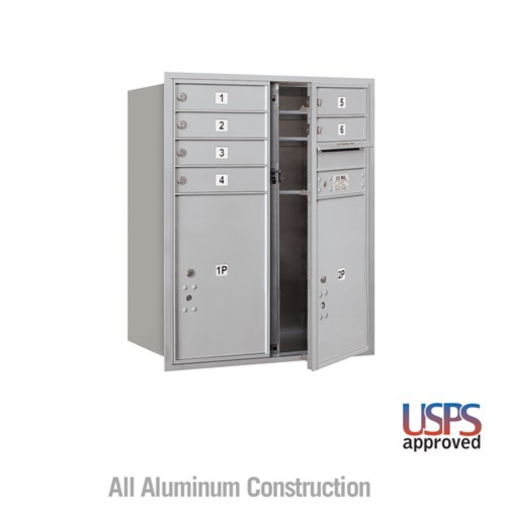 Salsbury 10 Door High Recessed Mounted 4C Horizontal Mailbox | 6 Doors and 2 Parcel Lockers with USPS Access - Front Loading