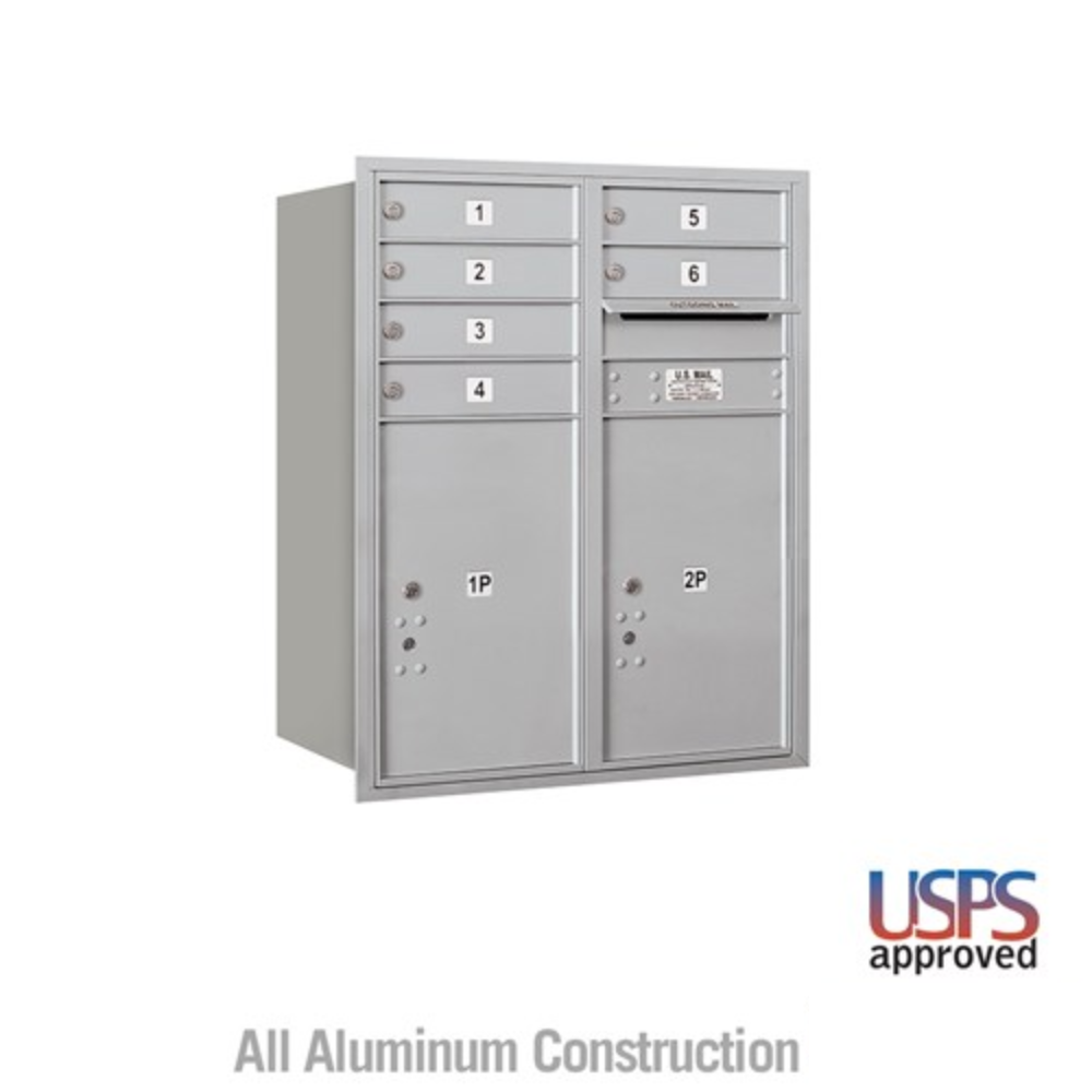 Salsbury 10 Door High Recessed Mounted 4C Horizontal Mailbox | 6 Doors and 2 Parcel Lockers with USPS Access - Rear Loading