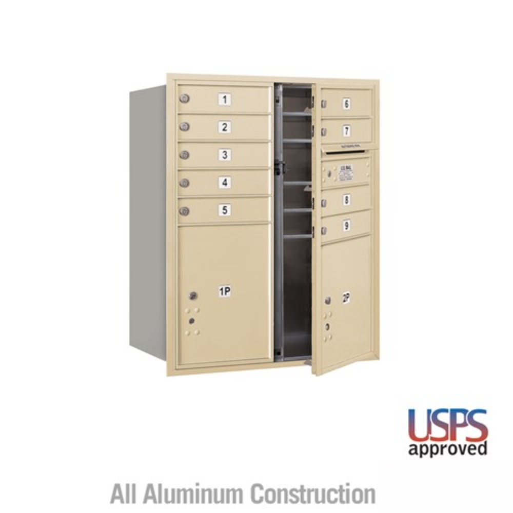 Salsbury 10 Door High Recessed Mounted 4C Horizontal Mailbox | 9 Doors and 2 Parcel Lockers with USPS Access - Front Loading