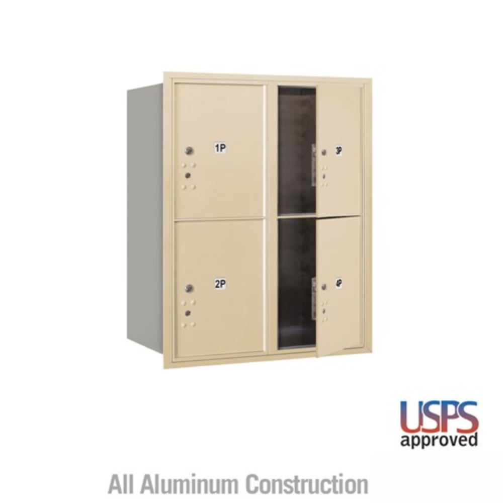 Salsbury 10 Door High Recessed Mounted 4C Horizontal Parcel Locker | 4 Parcel Lockers with USPS Access - Front Loading