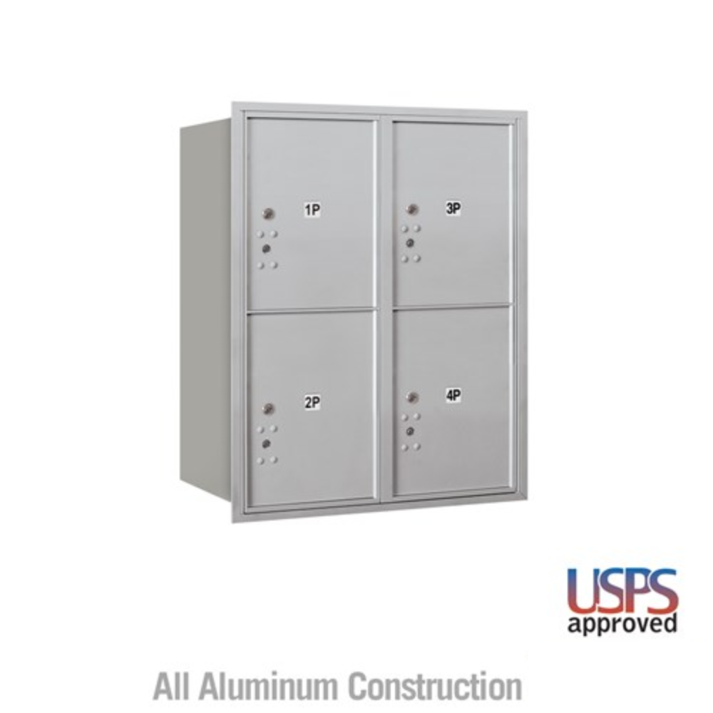Salsbury 10 Door High Recessed Mounted 4C Horizontal Parcel Locker | 4 Parcel Lockers with USPS Access - Rear Loading