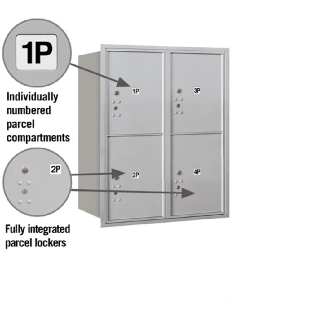 Salsbury 10 Door High Recessed Mounted 4C Horizontal Parcel Locker | 4 Parcel Lockers with USPS Access - Rear Loading