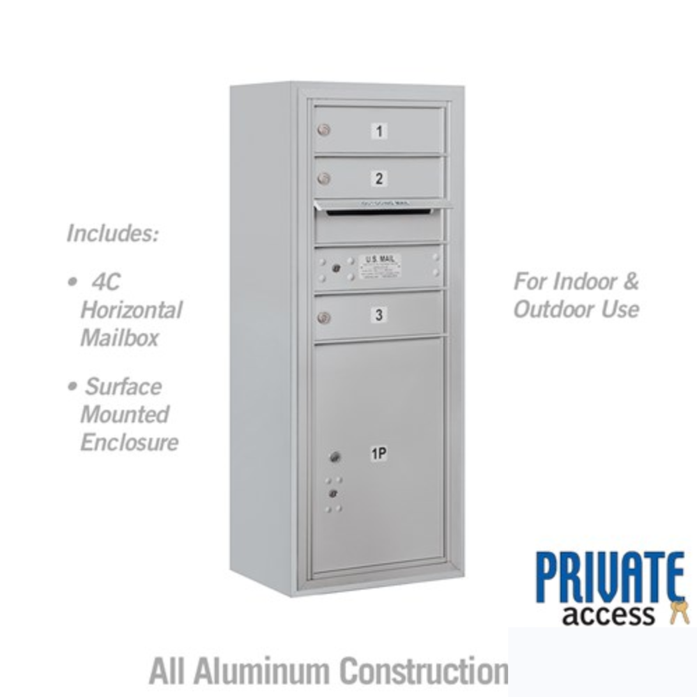 Salsbury 10 Door High Surface Mounted 4C Horizontal Mailbox | 3 Doors and 1 Parcel Locker with Private Access