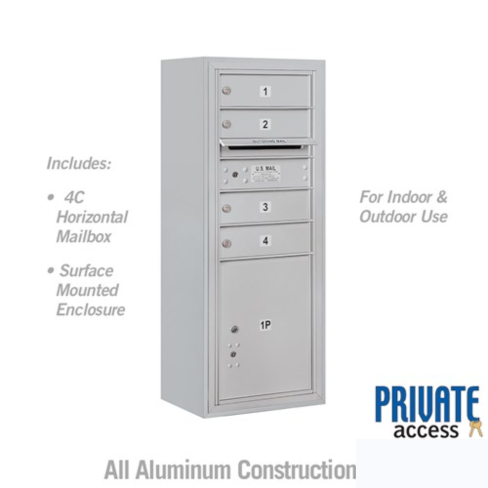 Salsbury 10 Door High Surface Mounted 4C Horizontal Mailbox | 4 Doors and 1 Parcel Locker with Private Access