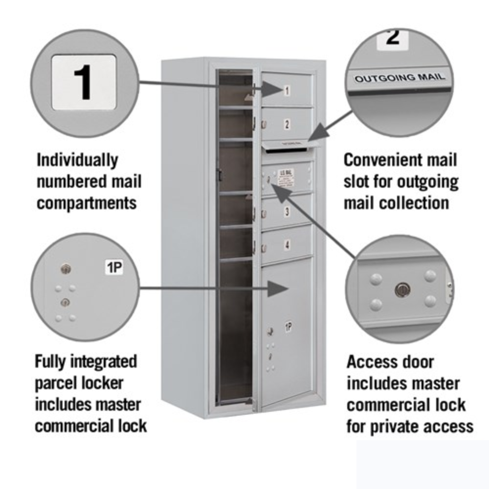 Salsbury 10 Door High Surface Mounted 4C Horizontal Mailbox | 4 Doors and 1 Parcel Locker with Private Access