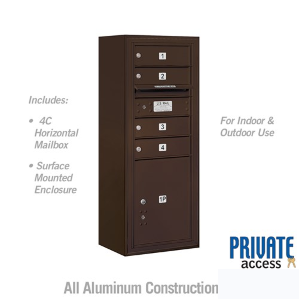 Salsbury 10 Door High Surface Mounted 4C Horizontal Mailbox | 4 Doors and 1 Parcel Locker with Private Access