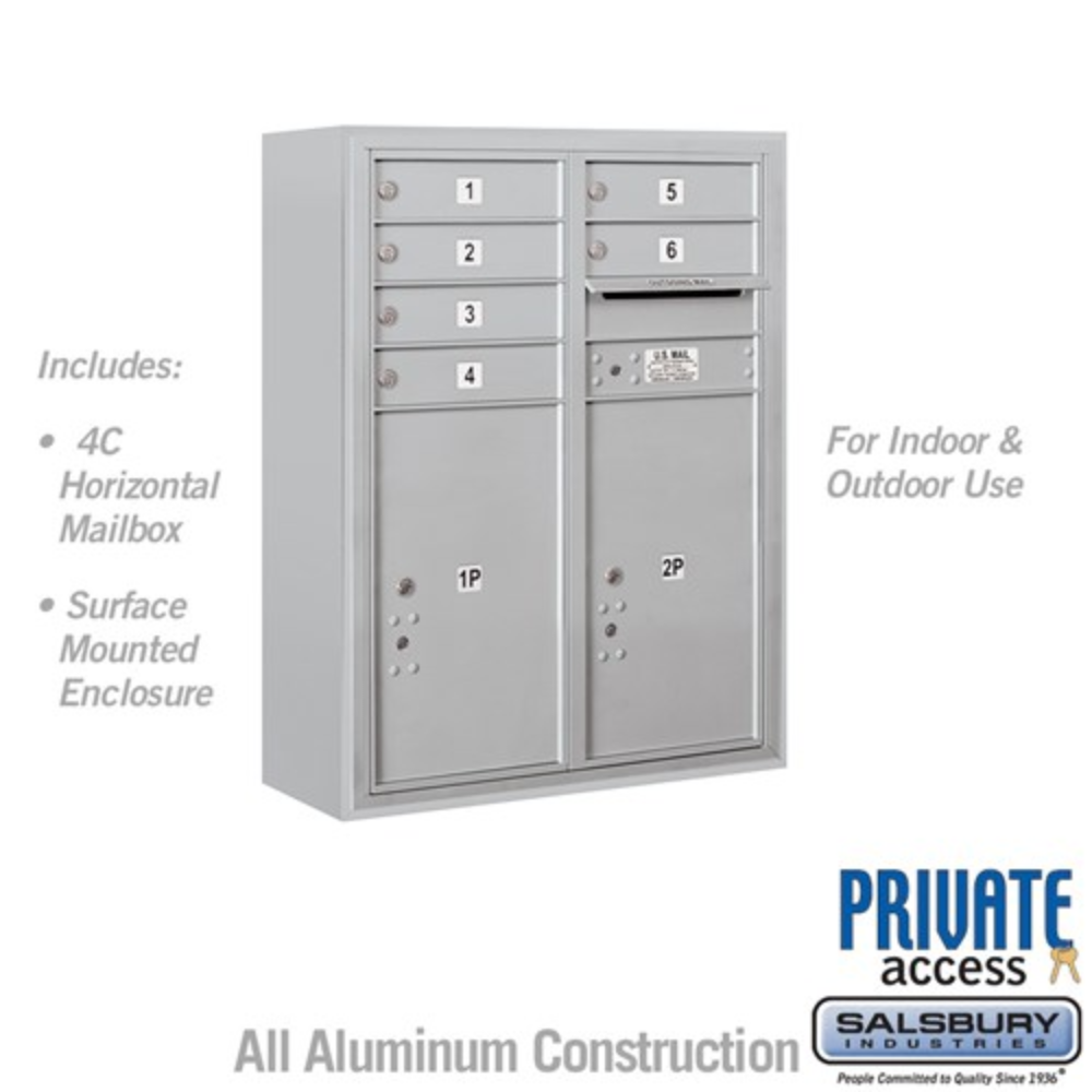 Salsbury 10 Door High Surface Mounted 4C Horizontal Mailbox | 6 Doors and 2 Parcel Lockers with Private Access