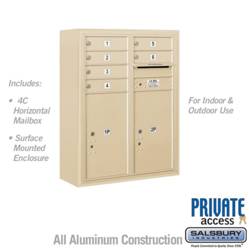 Salsbury 10 Door High Surface Mounted 4C Horizontal Mailbox | 6 Doors and 2 Parcel Lockers with Private Access
