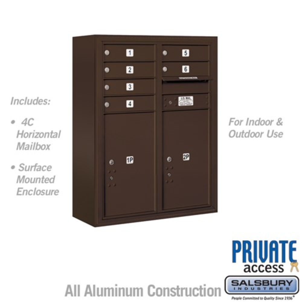 Salsbury 10 Door High Surface Mounted 4C Horizontal Mailbox | 6 Doors and 2 Parcel Lockers with Private Access