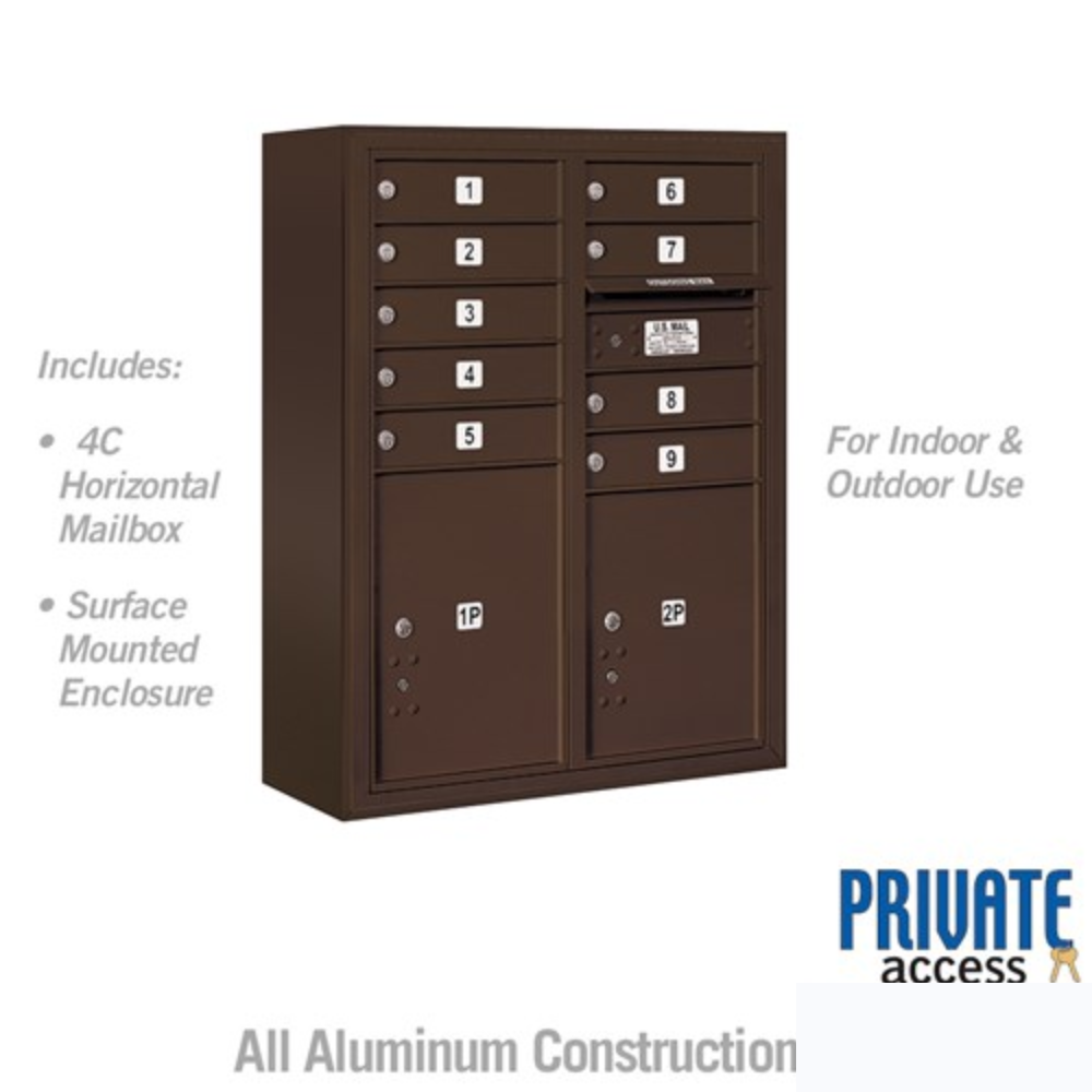 Salsbury 10 Door High Surface Mounted 4C Horizontal Mailbox | 9 Doors and 2 Parcel Lockers with Private Access