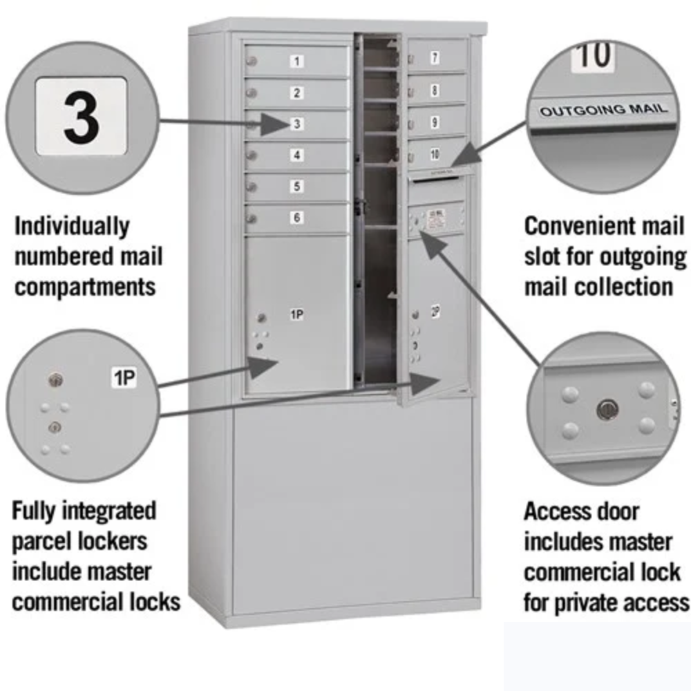 Salsbury 11 Door High Free-Standing 4C Horizontal Mailbox | 10 Doors and 2 Parcel Lockers with Private Access