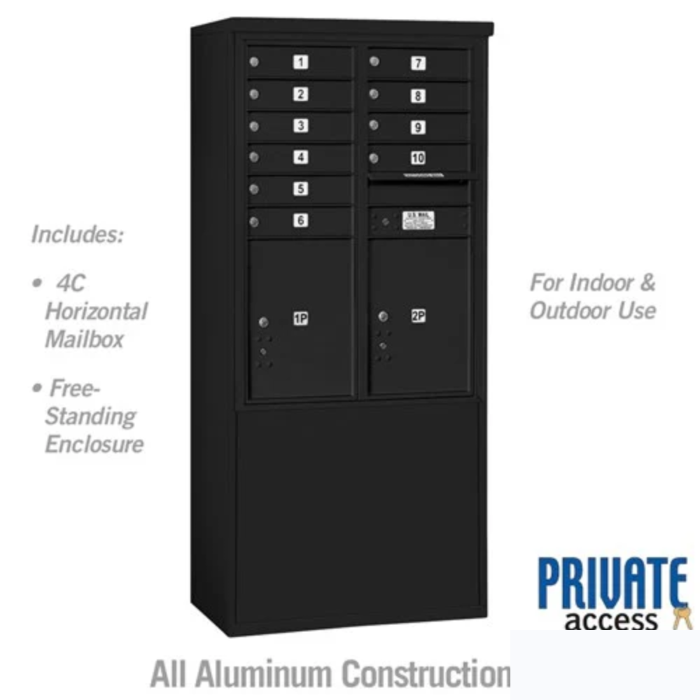 Salsbury 11 Door High Free-Standing 4C Horizontal Mailbox | 10 Doors and 2 Parcel Lockers with Private Access
