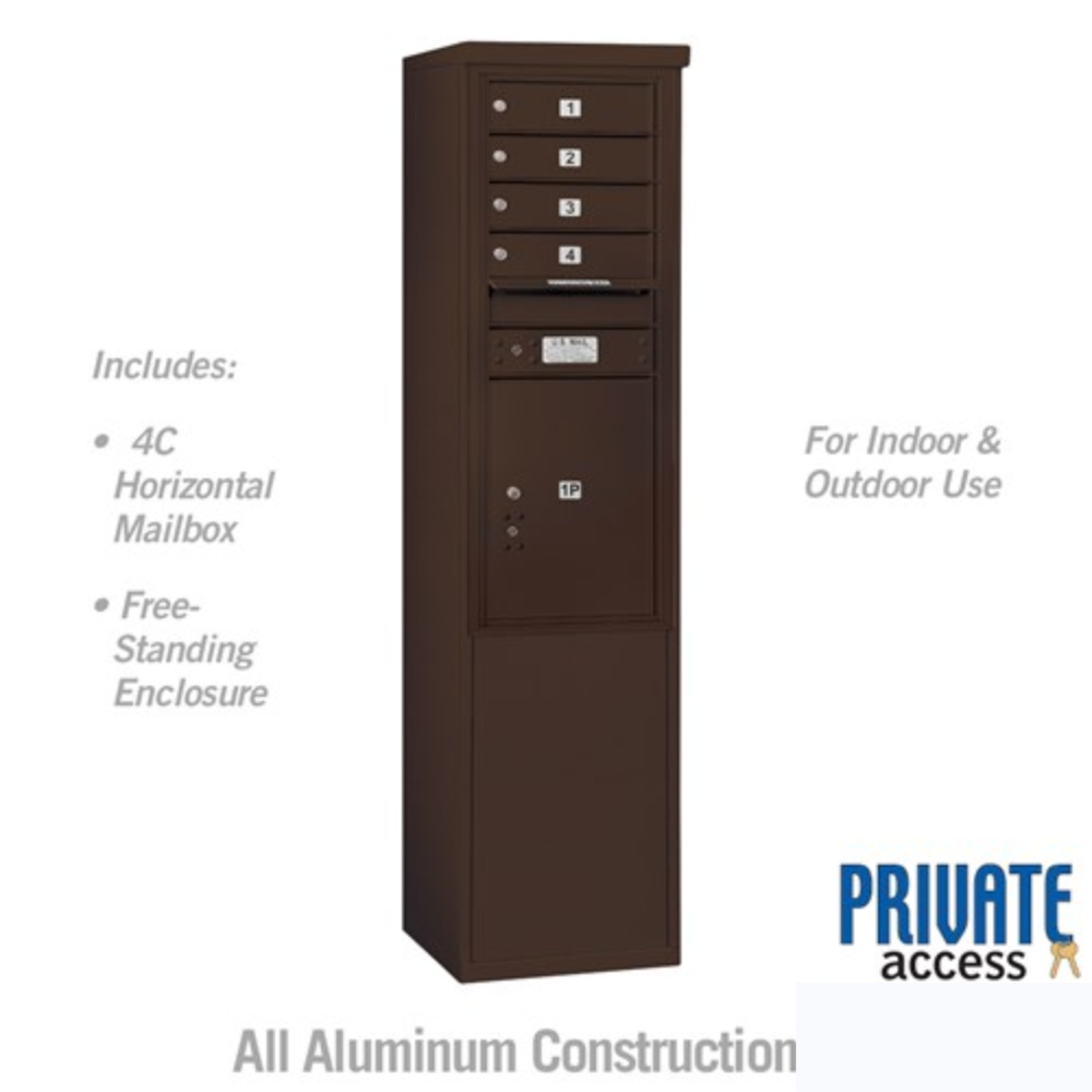 Salsbury 11 Door High Free-Standing 4C Horizontal Mailbox | 4 Doors and 1 Parcel Locker with Private Access