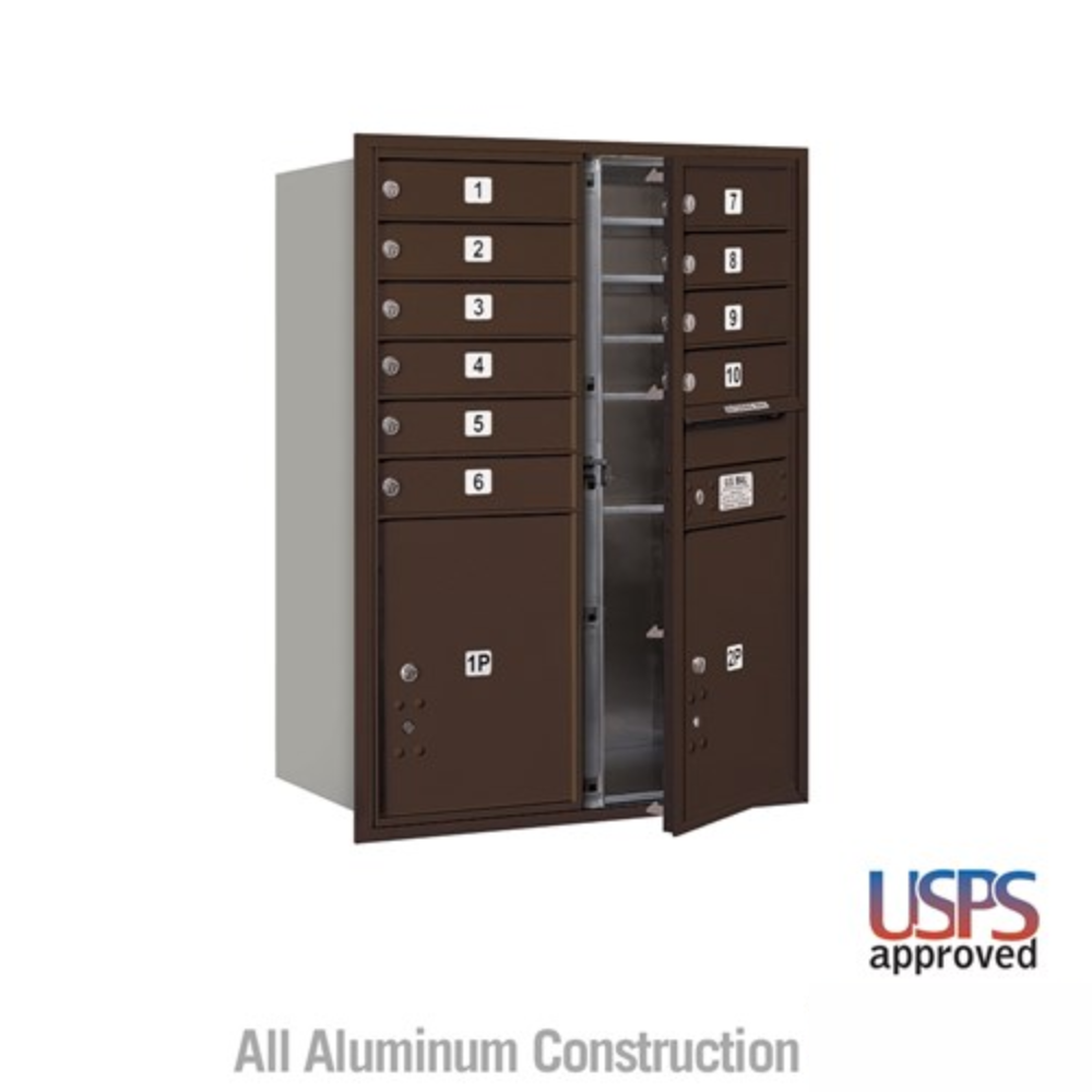 Salsbury 11 Door High Recessed Mounted 4C Horizontal Mailbox | 10 Doors and 2 Parcel Lockers with USPS Access - Front Loading