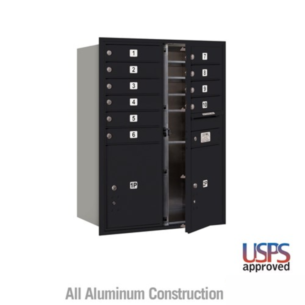 Salsbury 11 Door High Recessed Mounted 4C Horizontal Mailbox | 10 Doors and 2 Parcel Lockers with USPS Access - Front Loading